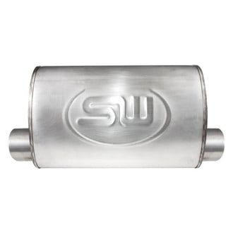Stainless Works® - 304 SS Oval Turbo S-Tube Gray Exhaust Muffler (3" Offset ID, 3" Offset OD, 14" Length)