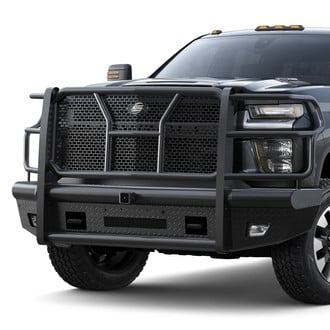SteelCraft® - Full Width Black Front HD Bumper with Brush Guard and Hitch Receiver
