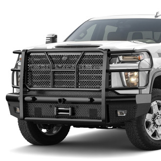 SteelCraft® - Full Width Black Front Winch HD Bumper with Brush Guard and Hitch Receiver