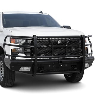 SteelCraft® - Full Width Black Front HD Bumper with Brush Guard and Hitch Receiver