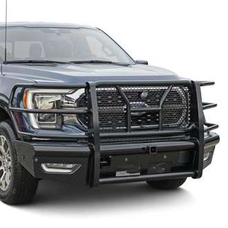 SteelCraft® - Full Width Black Front HD Bumper with Brush Guard and Hitch Receiver