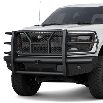 SteelCraft® - Full Width Black Front HD Bumper with Brush Guard and Hitch Receiver
