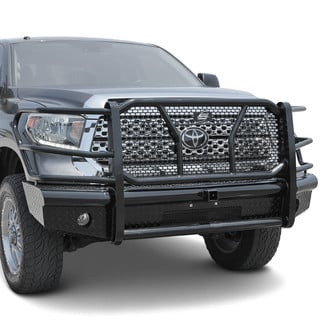SteelCraft® - Full Width Black Front HD Bumper with Brush Guard and Hitch Receiver