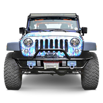 Steinjager® - Full Width Black Front Winch Tubular Bumper with Hoop