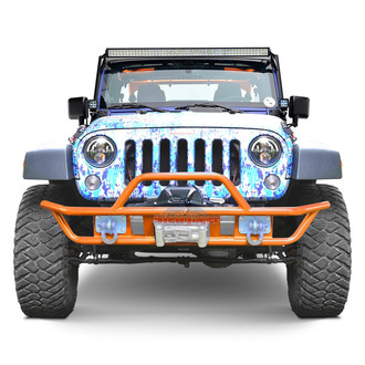 Steinjager® - Full Width Fluorescent Orange Front Winch Tubular Bumper with Hoop