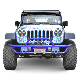 Steinjager® - Full Width Southwest Blue Front Winch Tubular Bumper with Hoop