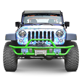 Steinjager® - Full Width Neon Green Front Winch Tubular Bumper with Hoop