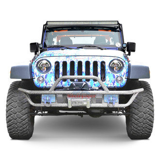 Steinjager® - Full Width Gray Hammertone Front Winch Tubular Bumper with Hoop