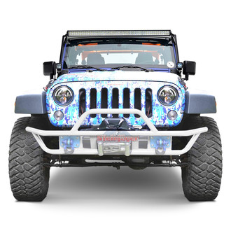 Steinjager® - Full Width Cloud White Front Winch Tubular Bumper with Hoop
