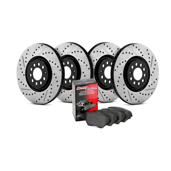  StopTech® - Street Drilled and Slotted 1-Piece Front and Rear Brake Kit