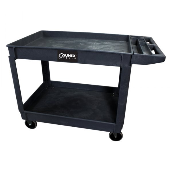 Sunex® - 33.5" x 46" x 26" Black Plastic Large 2-Shelf Utility Cart