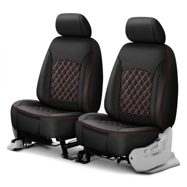  Superlamb® - 3D Design Leatherette Black with Red Diamond Stitching Seat Covers