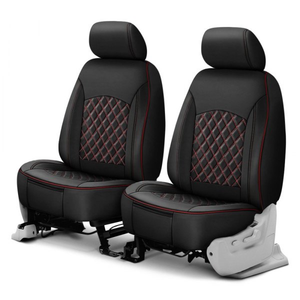  Superlamb® - Leatherette Double Cap 1st Row Black Seat Covers