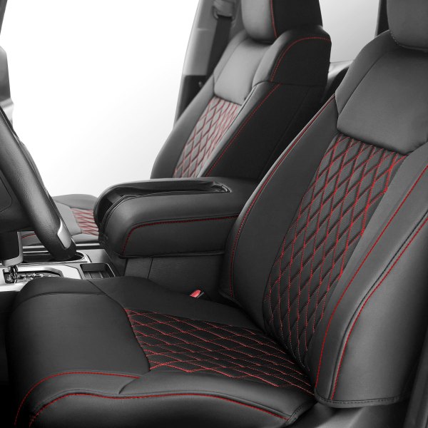 Superlamb® - Leatherettes Diamond 1st Row Black with Red Stitching Seat Covers