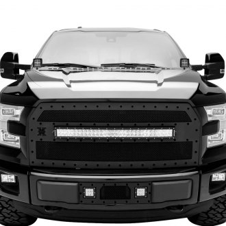 T-Rex® - 1-Pc Stealth Torch Series Black Formed Woven Wire Mesh Bumper Grille with 2 x 3" LED Cube Lights
