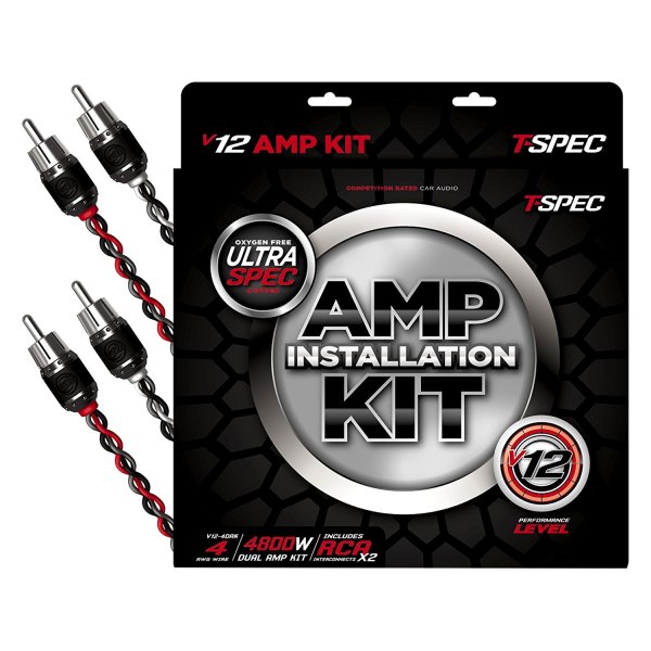 T-Spec® - V12 Series 4 AWG 4800W Dual Amplifier Kit with Speaker Wire