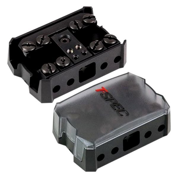 T-Spec® - v12 Series mini-ANL Fused Black Nickel Plated All-in-One Power & Ground Distribution Block (2 x 0/1 AWG Positive In, 1 x 0/1 AWG Neagtive In, 4 x 8 AWG Positive Out, 4 x 8 AWG Neagtive Out)