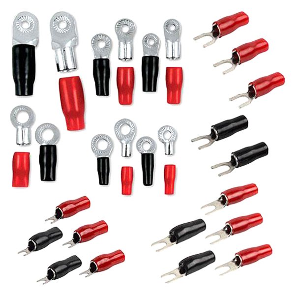 T-Spec® - 1/0 Gauge 1/4" V8 Series Red and Black Nickel Plated Ring Terminals (5 Per Pack)