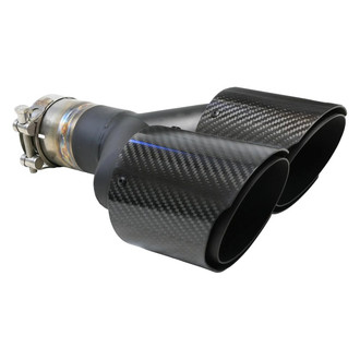 Takeda® - 304 SS Passenger Side Staggered Round Angle Cut Clamp-On Dual Carbon Fiber Exhaust Tip (2.5" Inlet, 4" Outlet, 12" Length)