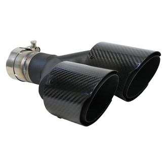 Takeda® - 304 SS Driver Side Staggered Round Angle Cut Clamp-On Dual Carbon Fiber Exhaust Tip (2.5" Inlet, 4" Outlet, 12" Length)