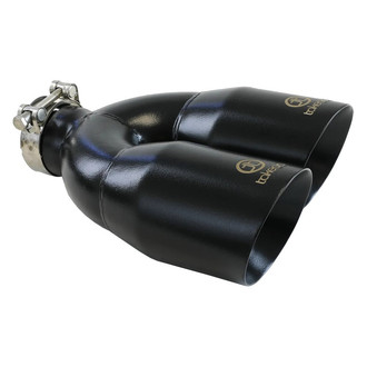 Takeda® - 304 SS Passenger Side Staggered Round Angle Cut Clamp-On Dual Black Exhaust Tip (2.5" Inlet, 4" Outlet, 12" Length)