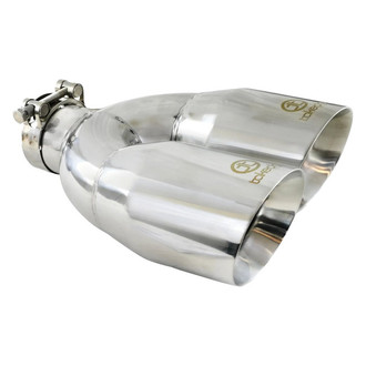 Takeda® - 304 SS Passenger Side Staggered Round Angle Cut Clamp-On Dual Polished Exhaust Tip (2.5" Inlet, 4" Outlet, 12" Length)