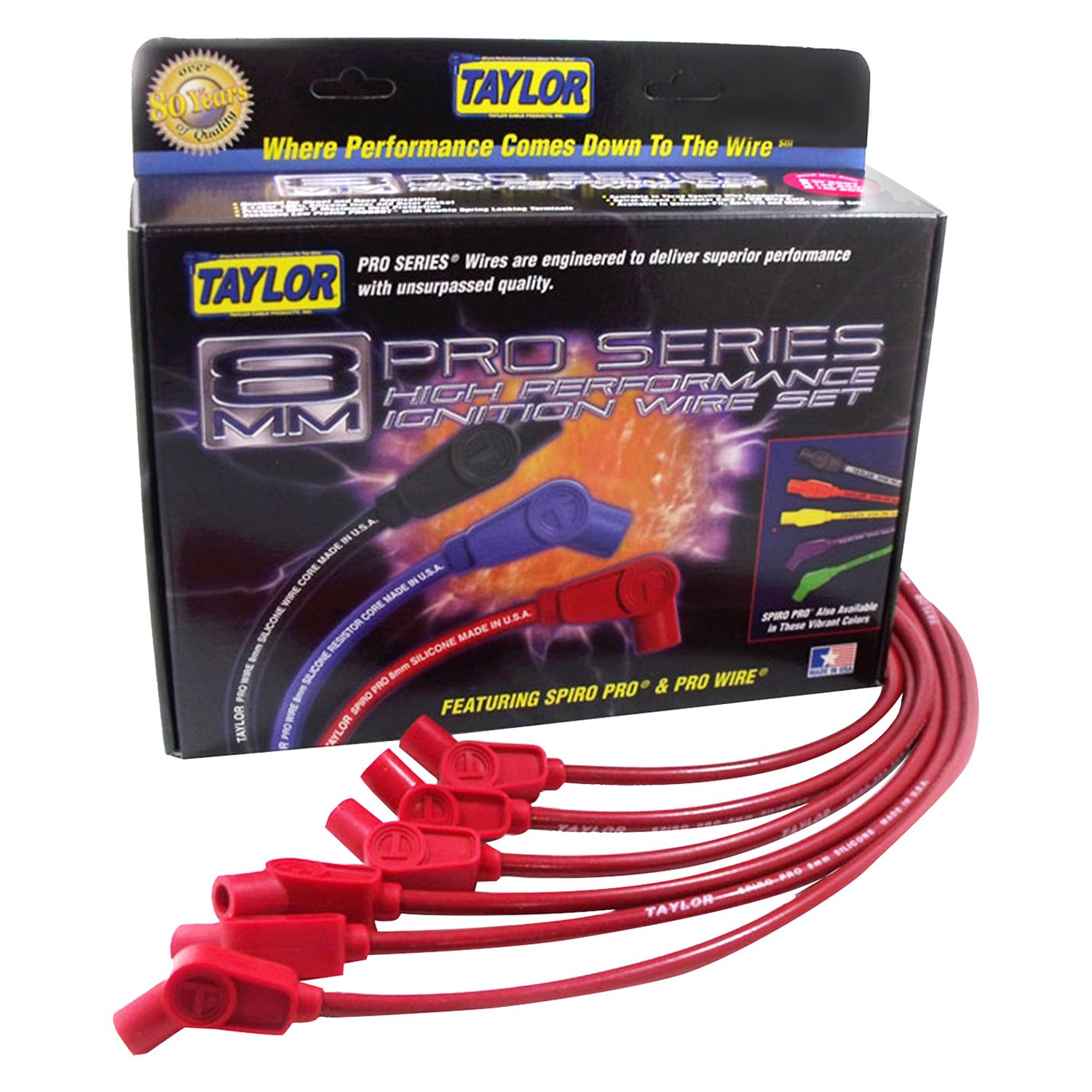 Taylor Spark Plug Wire Set 74277; 8mm Spiro Pro 8mm Red OE HEI for Dodge Male