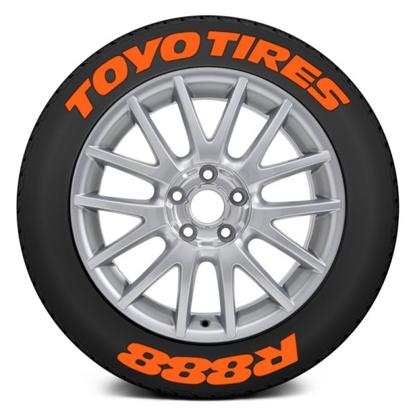 Tire Stickers® - Orange "Toyo Tires R888" Tire Lettering Kit