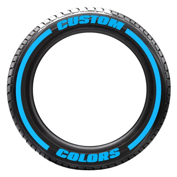 Tire Stickers® - Blue "Text with F1 Stripes" Tire Lettering Kit