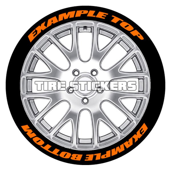 Tire Stickers® - Orange "Text with F1 Stripes" Tire Lettering Kit