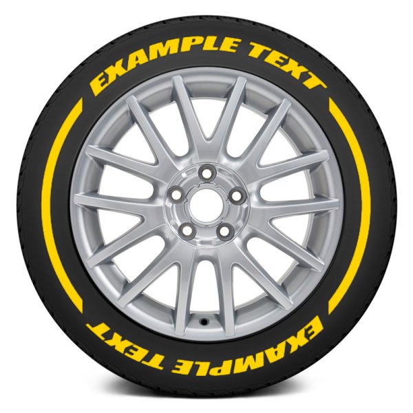 Tire Stickers® - Yellow "Text with F1 Stripes" Tire Lettering Kit