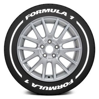 Tire Stickers® - White "Text with F1 Stripes" Tire Lettering Kit
