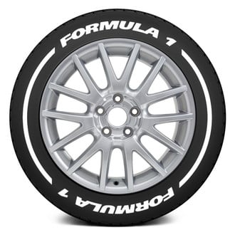 Tire Stickers® - White "Text with F1 Stripes" Tire Lettering Kit