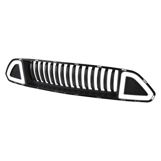 Torxe™ - 1-Pc Fence Style Black Vertical Billet Main Grille with LED DRL Lights