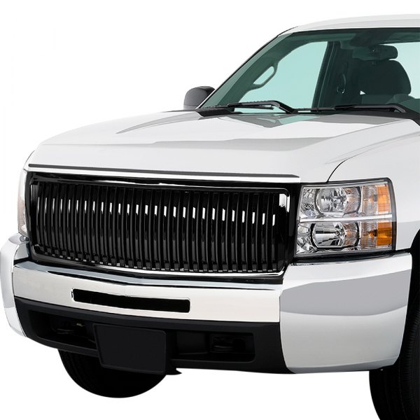 Torxe™ - 1-Pc Fence Style Gloss Black Vertical Billet Main Grille