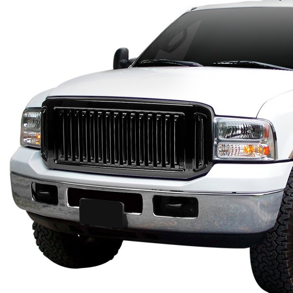 Torxe™ - 1-Pc Fence Style Gloss Black Vertical Billet Main Grille