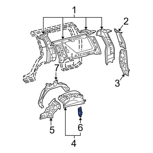 Toyota OE 6164635010 Rear Left Wheel Housing Side Panel Brace