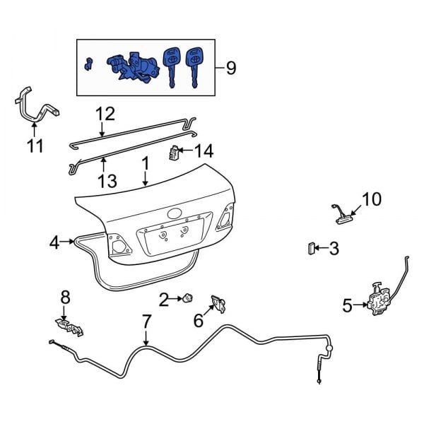Toyota OE 6905502200 Rear Trunk Lock Cylinder and Key