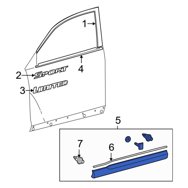 Toyota OE 750710E901 Front Right Door Molding