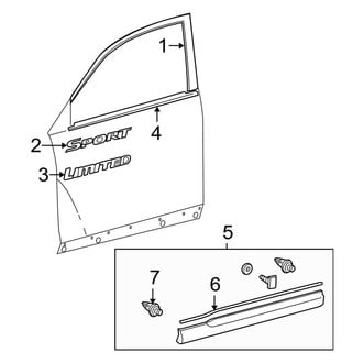 Toyota OE - Front Door - Exterior Trim (USA Built), (Base / Base Premium / Limited / SE / Sport Premium)