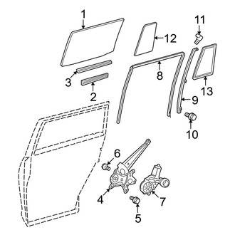 Toyota OE - Rear Door - Glass & Hardware (Japan Built), (2.7L / 3.5L)