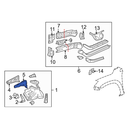 Toyota OE 537050R011 - Front Right Inner Fender Rail
