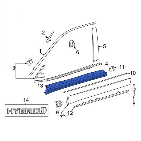 断面 Toyota OE 757460E061 - Rear Left Inner Door Molding