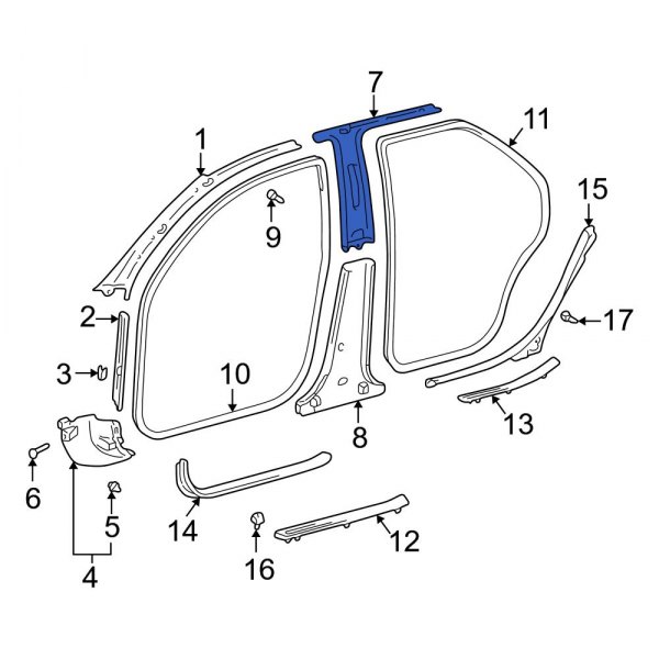 Toyota OE 6241333031E0 Right Lower Door Pillar Post Trim Set