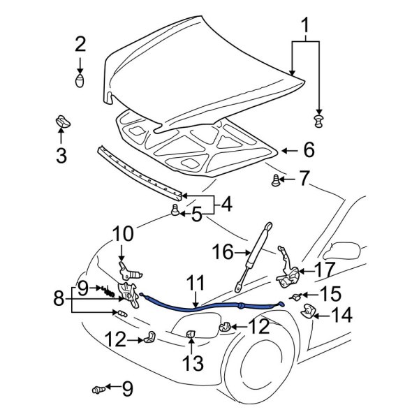 Toyota OE 53630AA020 Front Hood Release Cable