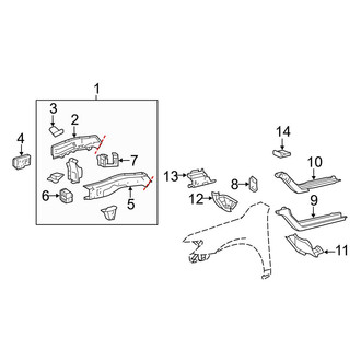 Toyota OE - Fender - Structural Components & Rails (Japan Built, Lower Rail Components), (2.5L / 3.5L)