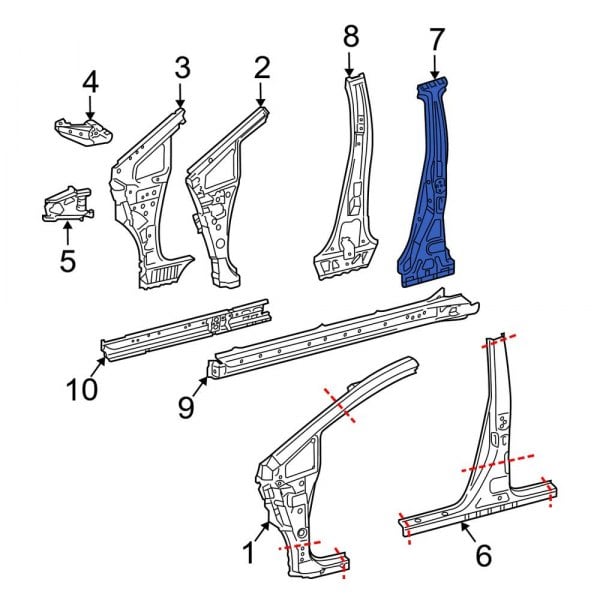 Toyota OE 6103847050 - Left Body B-Pillar Reinforcement