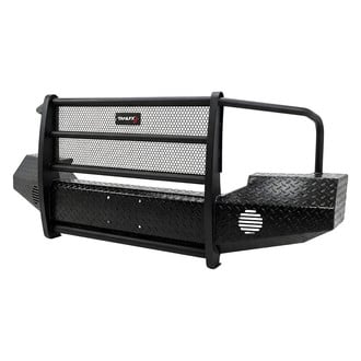 TrailFX® - Treadplate Full Width Black Powder Coated Front HD Bumper with Mesh Brush Guard