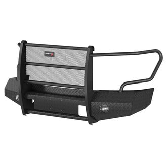 TrailFX® - Treadplate Full Width Black Powder Coated Front HD Bumper with Mesh Brush Guard