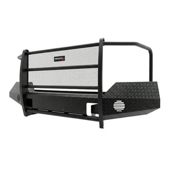 TrailFX® - Treadplate Full Width Black Powder Coated Front HD Bumper with Mesh Brush Guard